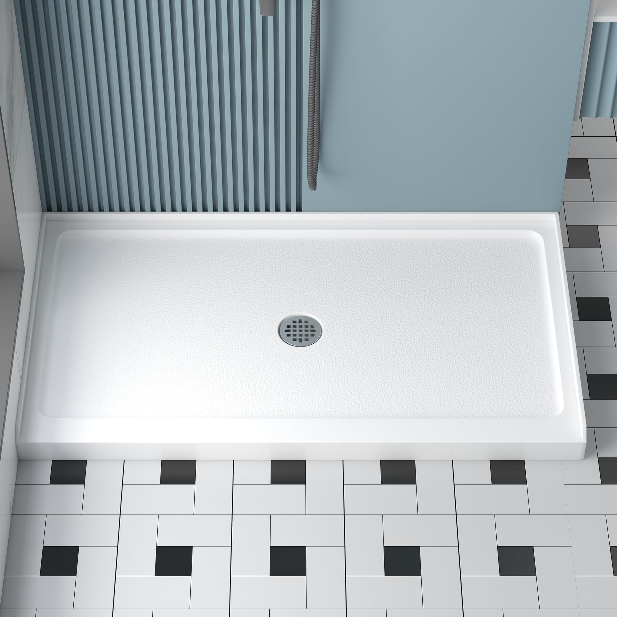 Photo 1 of KPUY Shower Base, 54'' L X 32'' W Shower Base Pan with Single Threshold and Center Drain, Shower Pan with Slip Resistant Textured Surface, White Acrylic