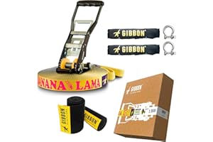 GIBBON BananaLama Slackline with TreeWear - Innovative 1.5" Width Ultimate All Rounder Slack Line - Quality Reliable Set Up for Family Kids and Adults