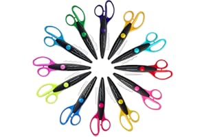 LumaKid 12-Pack Kids Safety Craft Scissors, 6.5-Inch Decorative Edge, Colorful Handles for Arts & Crafts, Scrapbooking, Schoo