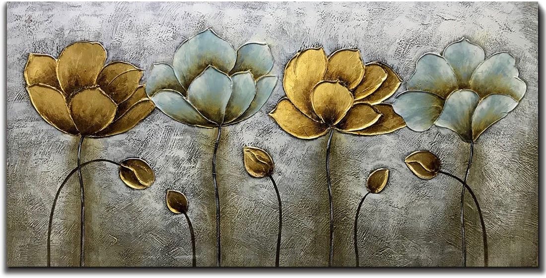 Paintings - Yotree Paintings, 24x48 Inch Paintings Elegant Flowers Oil Hand Painting Painting 3D Hand-Painted On Canvas Abstract Artwork Art Wood Inside Framed Hanging Wall Decoration Abstract Painting