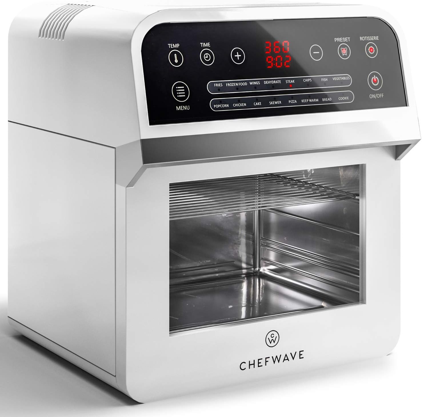 ChefWave 12.6 Quart Air Fryer, Rotisserie and Dehydrator – Large Capacity 1600W Oil Free Cooker with 16 Presets and Cooking Modes - 8 Accessories - Recipes Included