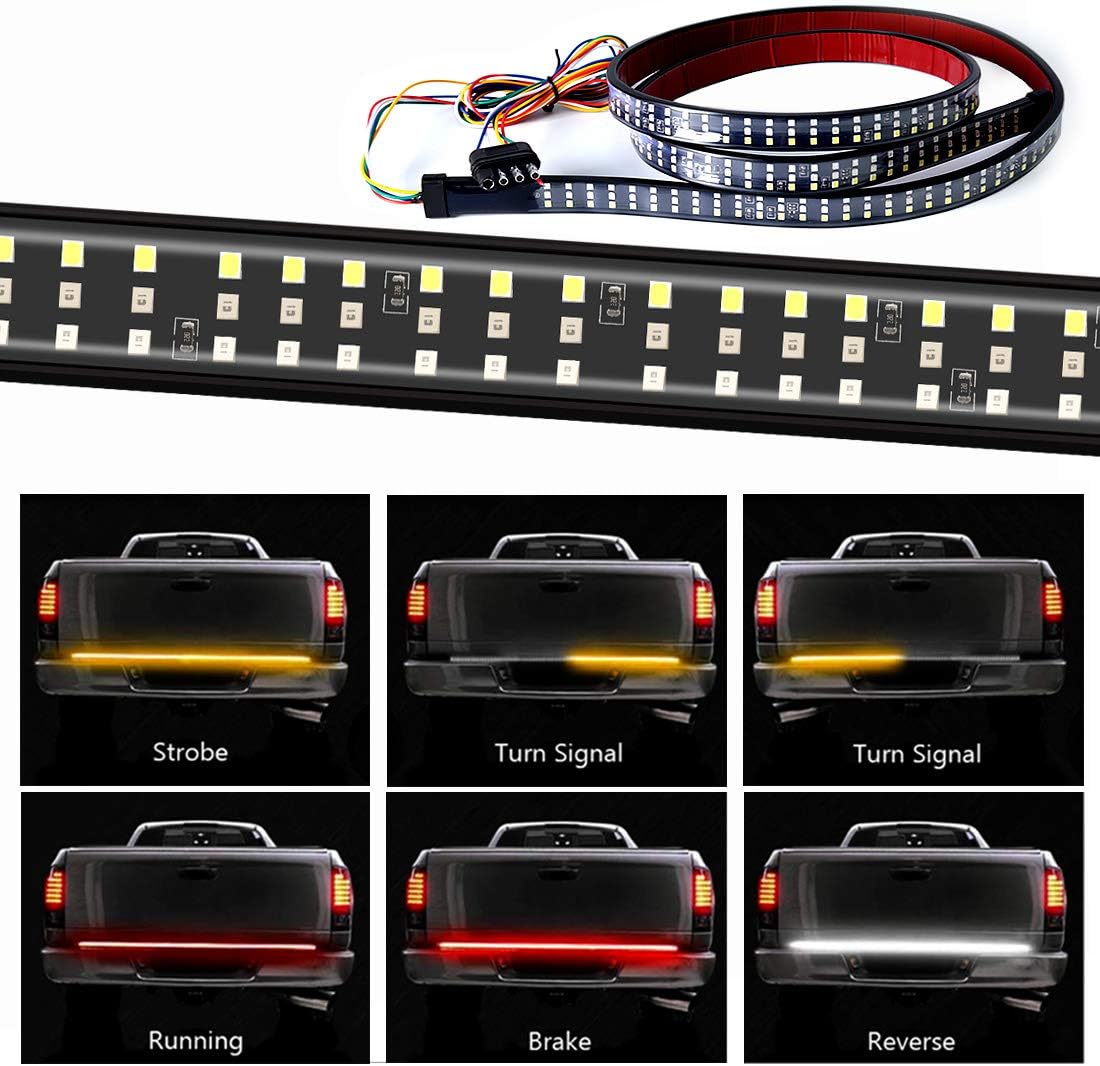 N / A Triple Row Tailgate Light Bar, 60 Inch LED Tail Strip Light Bar, with 4-Way Flat Connector Wire - Full Function Running Light Brake Light Turn Signal Light Reverse Light(432-LED, 3-Row): Automotive