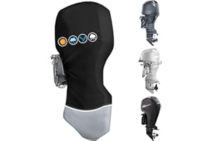 YIMSTING Outboard Motor Cover, 1200D Full Boat Motor Cover with Soft Cotton Lining Fit 60-100 HP Motor, Waterproof & Heavy Duty, Windproof Boat Engine Cover with Elastic Drawstring, Zipper, Black Grey