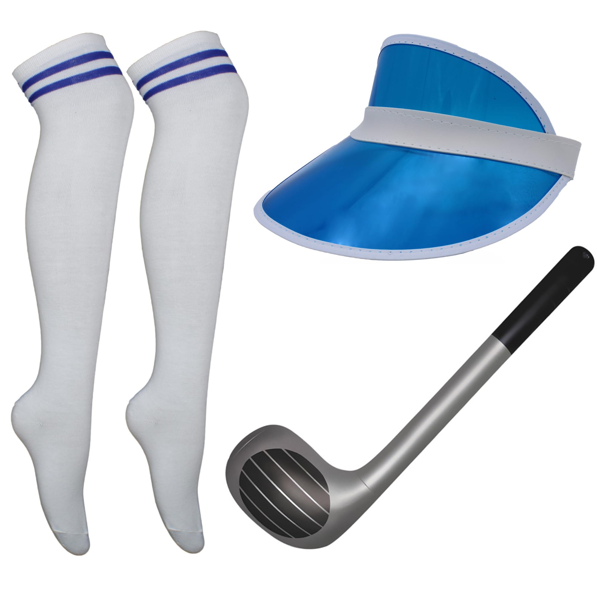 Cherry-on-Top Pub Golf Fancy Dress Set – Inflatable Golf Club, Visor & Socks – Fun Costume for Men & Women, Blue