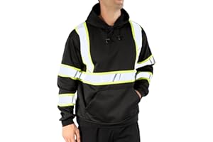 sesafety Class 3 Hi-Vis Hoodie for Men, Reflective Safety Sweatshirt, Black High Visibility Hooded Pullover, XL