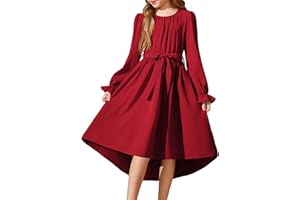 Arshiner Girls Long Sleeve Dress Fashion High Low Flowy Swing Semi Formal Party Dresses with Belt
