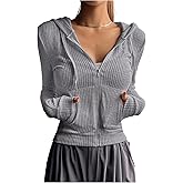GORGLITTER Women's Lightweight Zip Up Hoodie Drawstring Long Sleeve Cropped Jacket