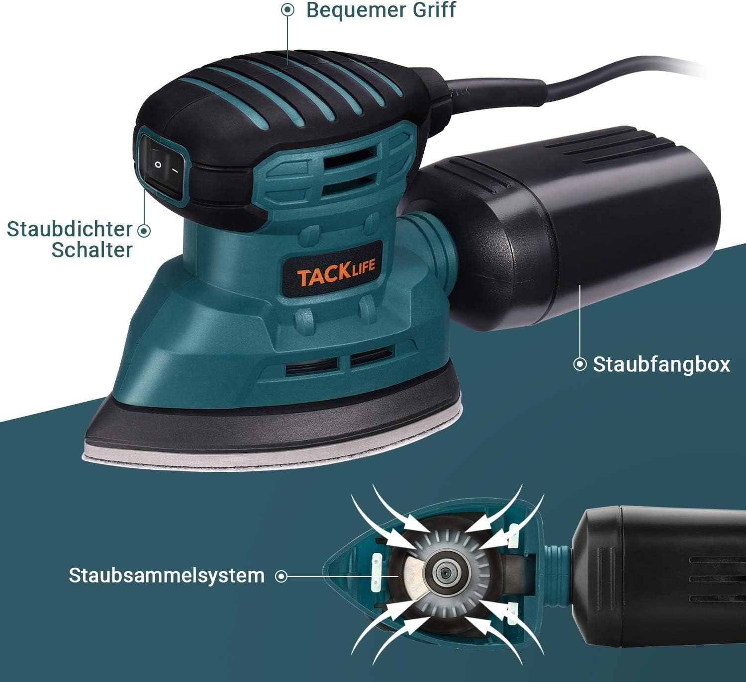 TACKLIFE Mouse Detail Sander 12, 000 OPM, New Model Electric Sander with Dust Collection System, 12Pcs Sandpapers, Vacuum Cleaner Connecting Pipe, Ideal for Tight Spaces Home Decoration, PMS01AS - - 
