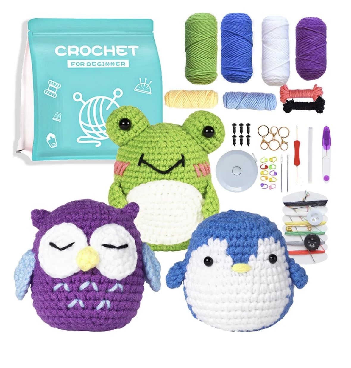 Crochet Kit for Beginners, 9 Yarn Colours, Crochet Hooks, Accessories, Knitting kit, Gift Ideas.