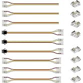 PAUTIX 12mm 3-Pin Connectors for RGB Smart IC COB LED Strip Lights,Solderless Terminal Connection Kit,Dual-End Extension,Strip to Male Plug,Gapless,Strip to Wire Connectors,24V 12V 5V LED Light Strips