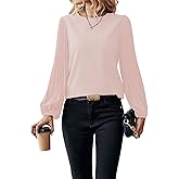 Samefar Womens Pleated Lantern Sleeve Lace Tops Dressy Casual Crewneck Fall Loose Fit Business Work Chiffon Blouses