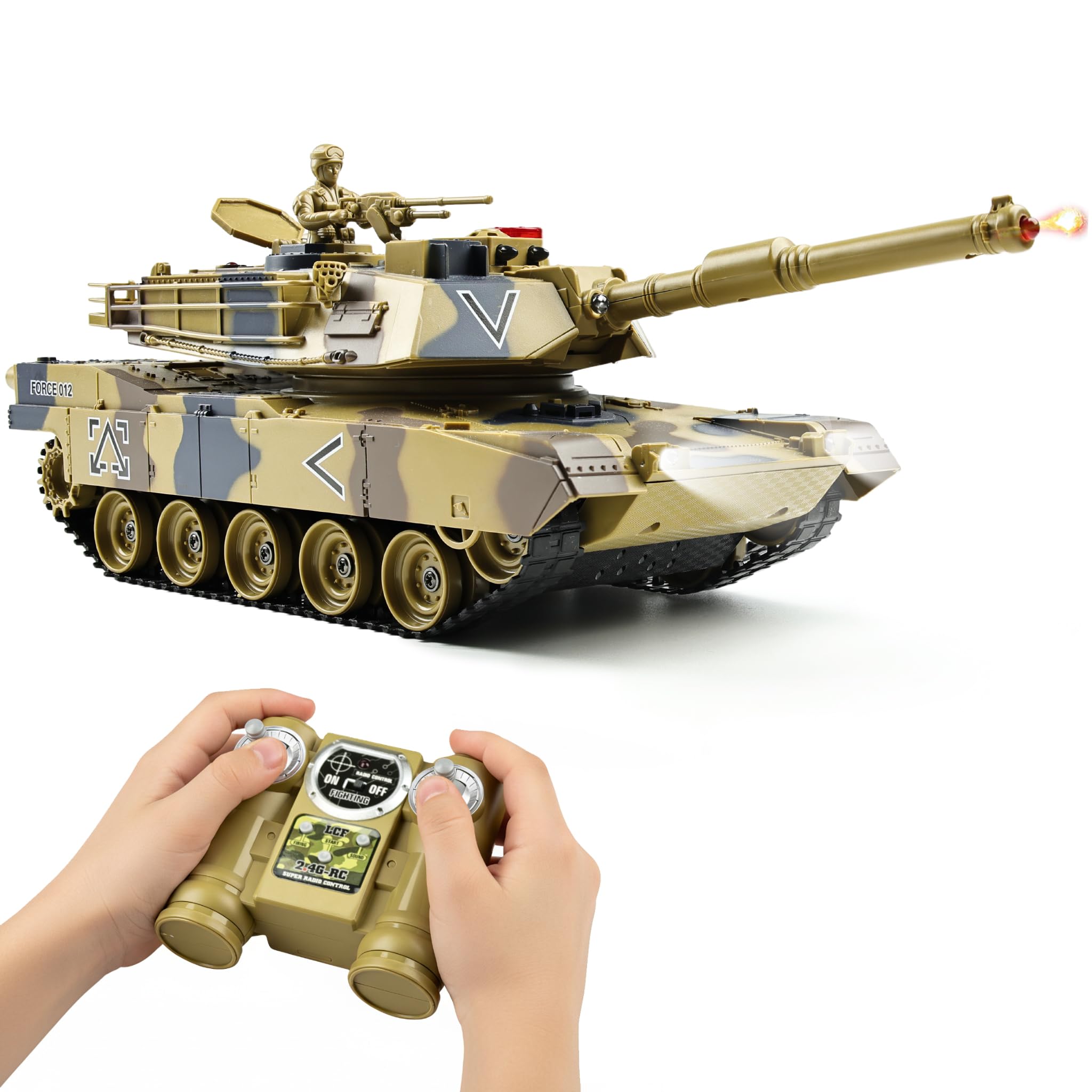 kaim 1/24 RC Tank,Remote Control Tank for Boys with Smoke, Lights & Sounds,2.4GHz US M1A2 Abrams Army Model,Military Toys Gift for Kids Ages 6+