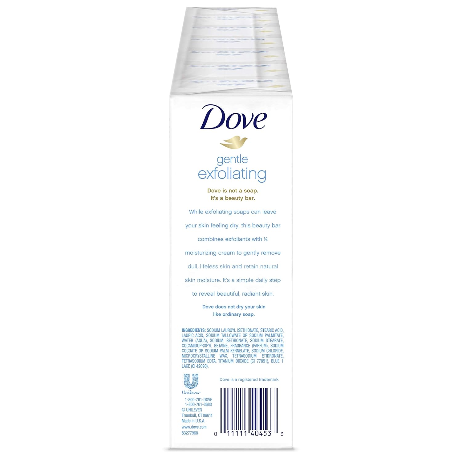 Dove Beauty Bar Beauty Bar for Renewed Skin Gentle Exfoliating More Moisturizing than Bar Soap, (10 Count of 3.75 oz Bars) Pack of 2 : Beauty