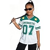 Yawtaut Girl's Jersey Shirts Number Graphic Oversized T-Shirt Boy Short Sleeve V Neck Mesh Tees Kids Sport Jersey