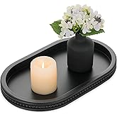 Hanobe Decorative Trays for Coffee Table : Black Oval Centerpiece Tray Wood for Farmhouse Entry Table Decor Round Bathroom Tray for Living Room Kitchen Counter