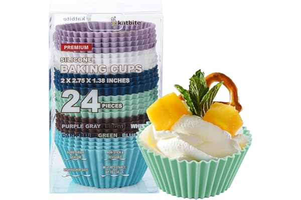 Katbite Silicone Cupcake Baking Cups 24 Pack, Heavy Duty Silicone Baking Cups, Reusable & Non-Stick Muffin Cupcake Liners for