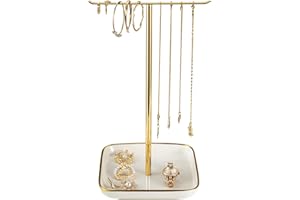 Jewelry Holder Stand with Ceramic Base: 12" Tall Necklace Organizer Rack, Tree Design Display Storage for Necklaces, Bracelet