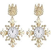 HZMAN French Court Baroque Style Dangle Earrings Retro Long Crystal Irregular Clock Stud Earrings for Women