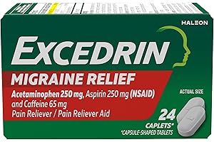 Excedrin Migraine Relief Caplets for Migraine Symptoms, Acetaminophen 250mg, Aspirin 250mg, Caffeine 65mg, Pain Reliever, 24 Count