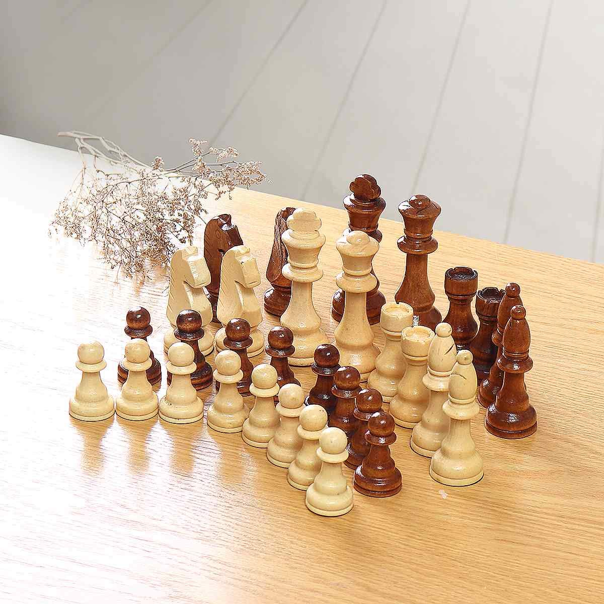 MAGRF 32 Pieces of Wooden Chess Pieces Set Without a Board Fun Chess Piece Collection Portable Board