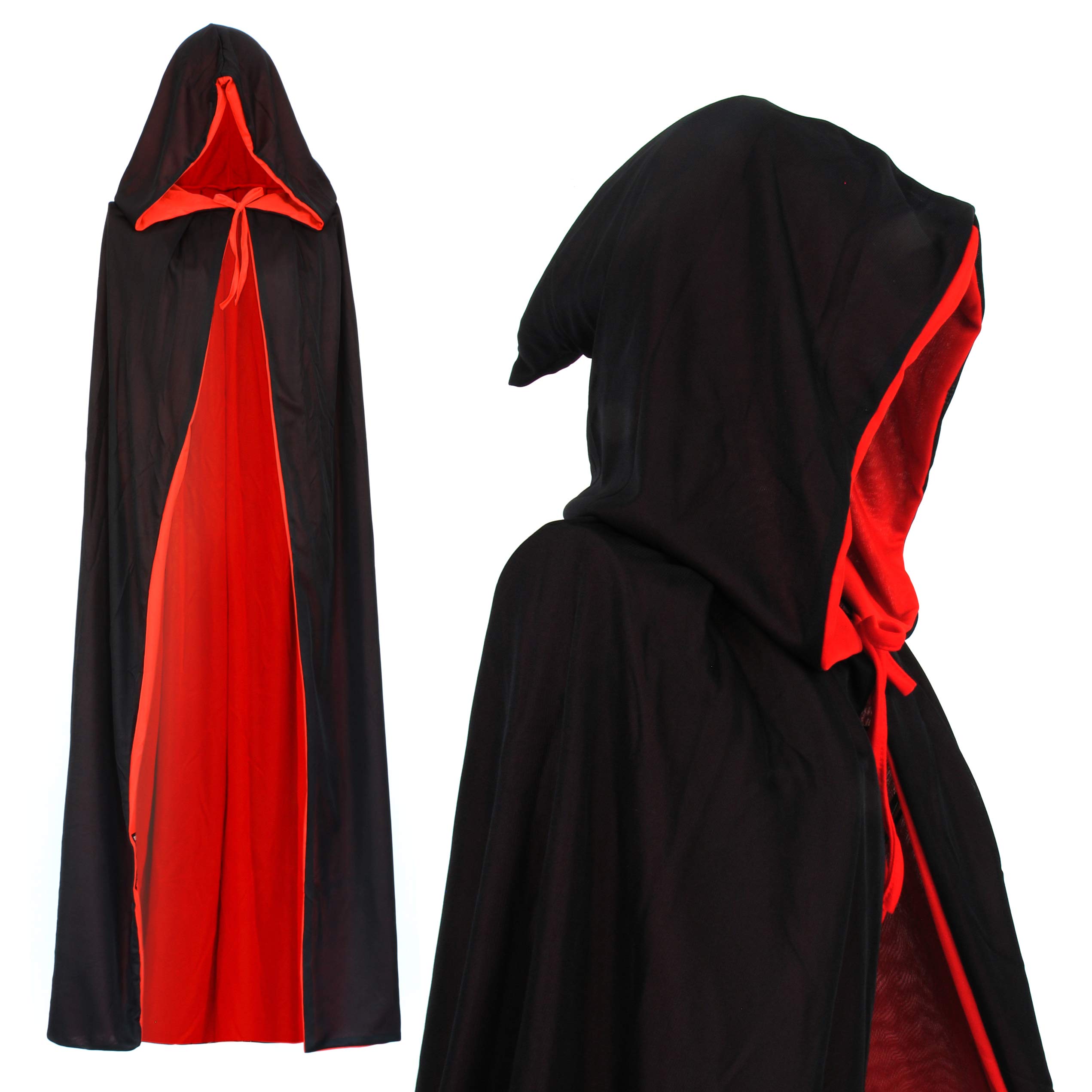 papapanda Vampire Cape Hood Reversible Cloak Black Red for Kids or Adults Halloween Dracula Cosplay 130cm