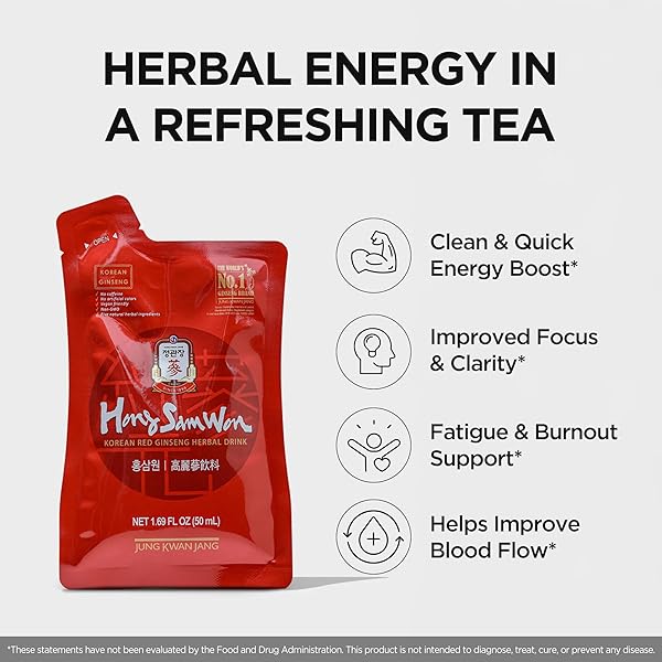 HONGSAMWON KOREAN RED GINSENG DRINK | ENERGY DRINK, PRE WORKOUT, HERBAL TEA, GINSENG SUPPLEMENT | KOREAN RED GINSENG EXTRACT, JUJUBE, GINGER, CINNAMON, GOJI BERRY | VEGAN FRIENDLY | 20 COUNT