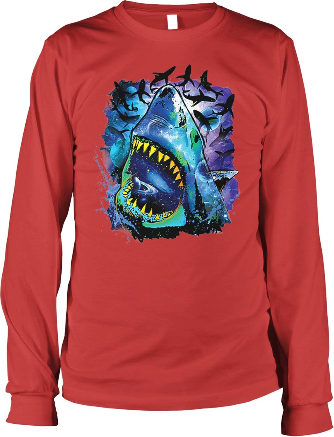 Hoodteez Great White, Cosmos, Galaxy, Space Pattern Men's Long Sleeve Shirt