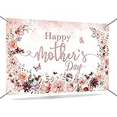 Mocsicka Happy Mother's Day Banner Backdrop Mothers Day Photo Backdrop Pink Flowers Mothers Day Decorations Banner Photography Background Party Supplies 70.8 x 43.3 Inch
