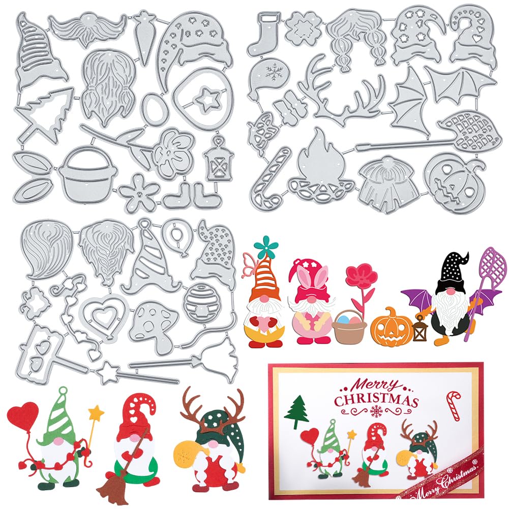 INFUNLY 45pcs Gnome Die Cut Christmas Metal Die Cuts Cheerful Santa Cutting Dies for Card Making Thanksgiving Holiday DIY Decoration Embossing Paper — image 1