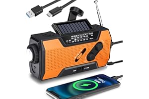 WenBelle Emergency Weather Radio, Hand Crank, Portable, Solar Charging, with AM/FM/NOAA, LED Flashlights, Reading Lamp, SOS Alarm, Rechargeable (WB02 Yellow)