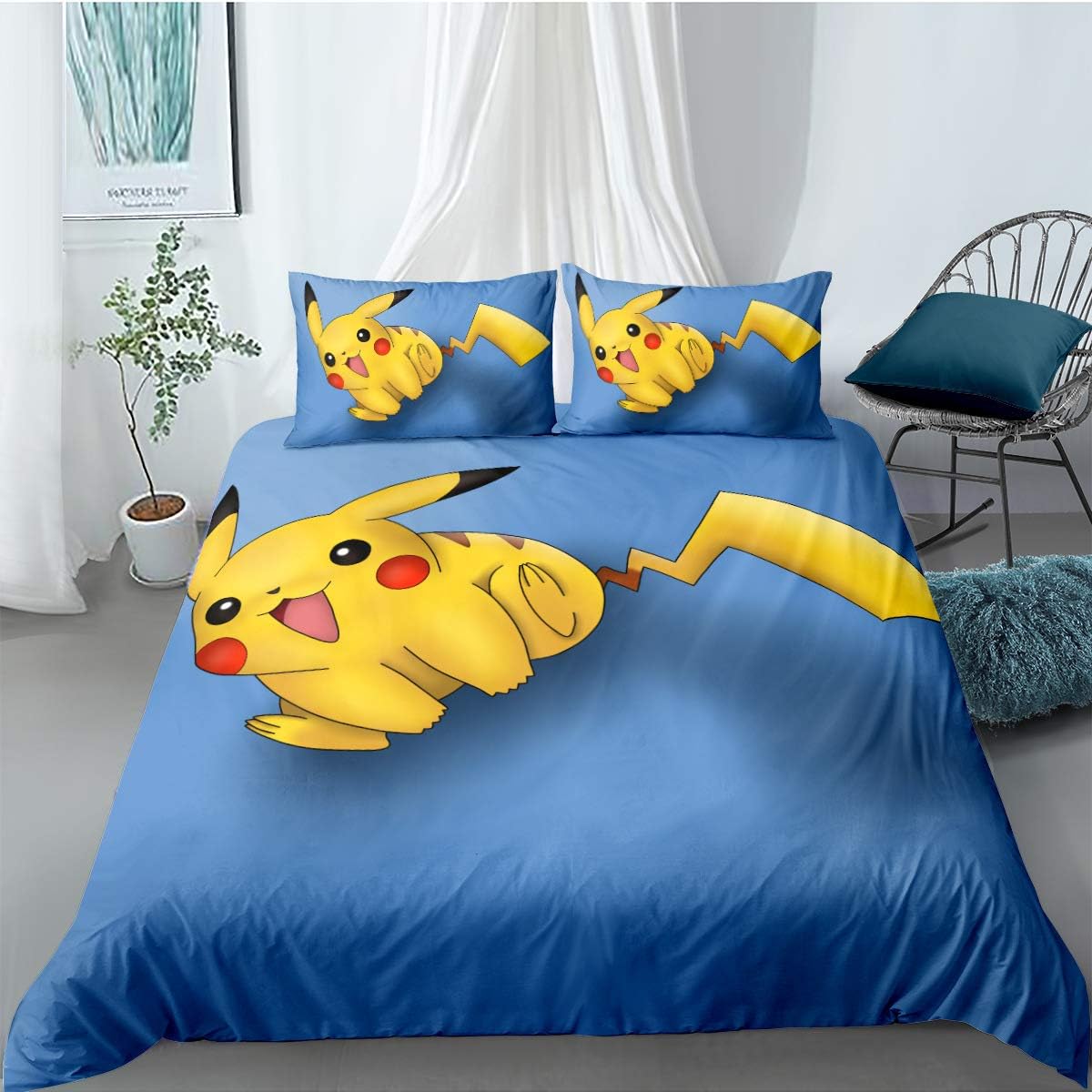 Amazon Wulidress ポケモンピカチュウ寝具布団カバーセット クイーンサイズ 3dプリント日本アニメ寝具セット 掛け布団カバー1枚 枕カバー2枚 男の子 女の子 子供 ティーン用 寝具カバーセット オンライン通販