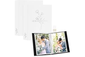 Lanpn Wedding Photo Album 5x7 2 Packs, Each Pack holds 50 Pictures, Slip in Pockets Mini Linen Top Loading Wedding Photo Albums for Portrait Only 5 x 7 Picture (Flower, White)