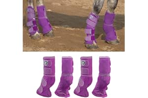 Harrison Howard Horse Fly Boots Perfect Contoured Fit Leg Guards Dense Mesh Boots with Ventilated Comfort Reliable Protection from Summer Elements Set of 4 Purple XL
