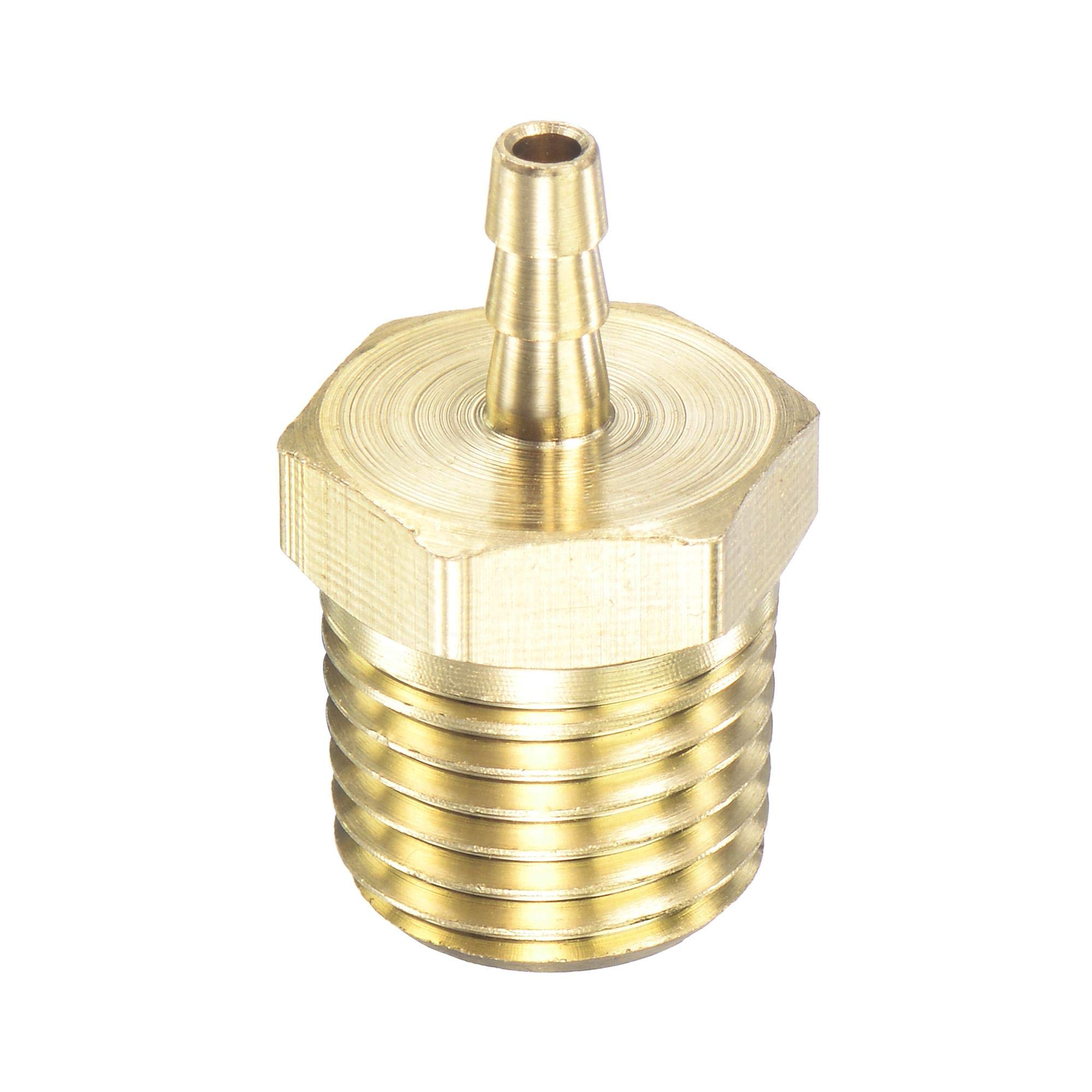 sourcing map Brass Hose Barb Fitting Straight 1/8 Inch x NPT 1/4 Male Thread Pipe Connector for Water Air Fuel Tube