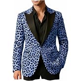 Men's Luxury Leopard Print Blazer Jacket Stylish Thick Animal Patterned Tuxedo Suit Coat with Satin Lapel