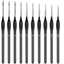 Lot De 10 Pinceaux De Détail Pour Miniatures, Maquettes, Ongles - Poils Nylon, Tailles 5/0 à 8, 18.5 Cm