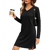 levaca Dresses for Women 2026 Spring Fall Fashion Casual Long Sleeve V Neck Tshirt Dress Side Split Outfits with Pockets