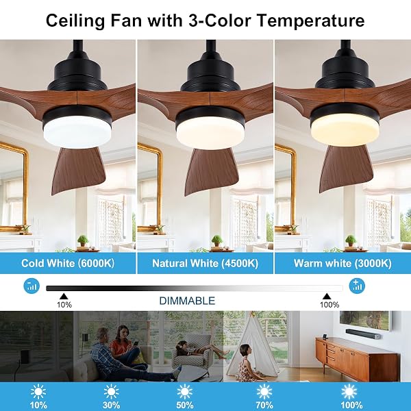 OMYU 42 INCH CEILING FANS WITH LIGHTS AND REMOTE, ABS BLADES, DIMMABLE AND QUIET REVERSIBLE DC MOTOR, BROWN MODERN CEILING FAN WITH LIGHT FOR OUTDOOR INDOOR BEDROOM LIVING ROOM(NOT SOLID WOOD)