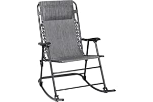 Flamaker Patio Rocking Chair Zero Gravity Chair Outdoor Folding Recliner Foldable Lounge Chair Outdoor Pool Chair for Patio, Poolside and Camping (Grey)