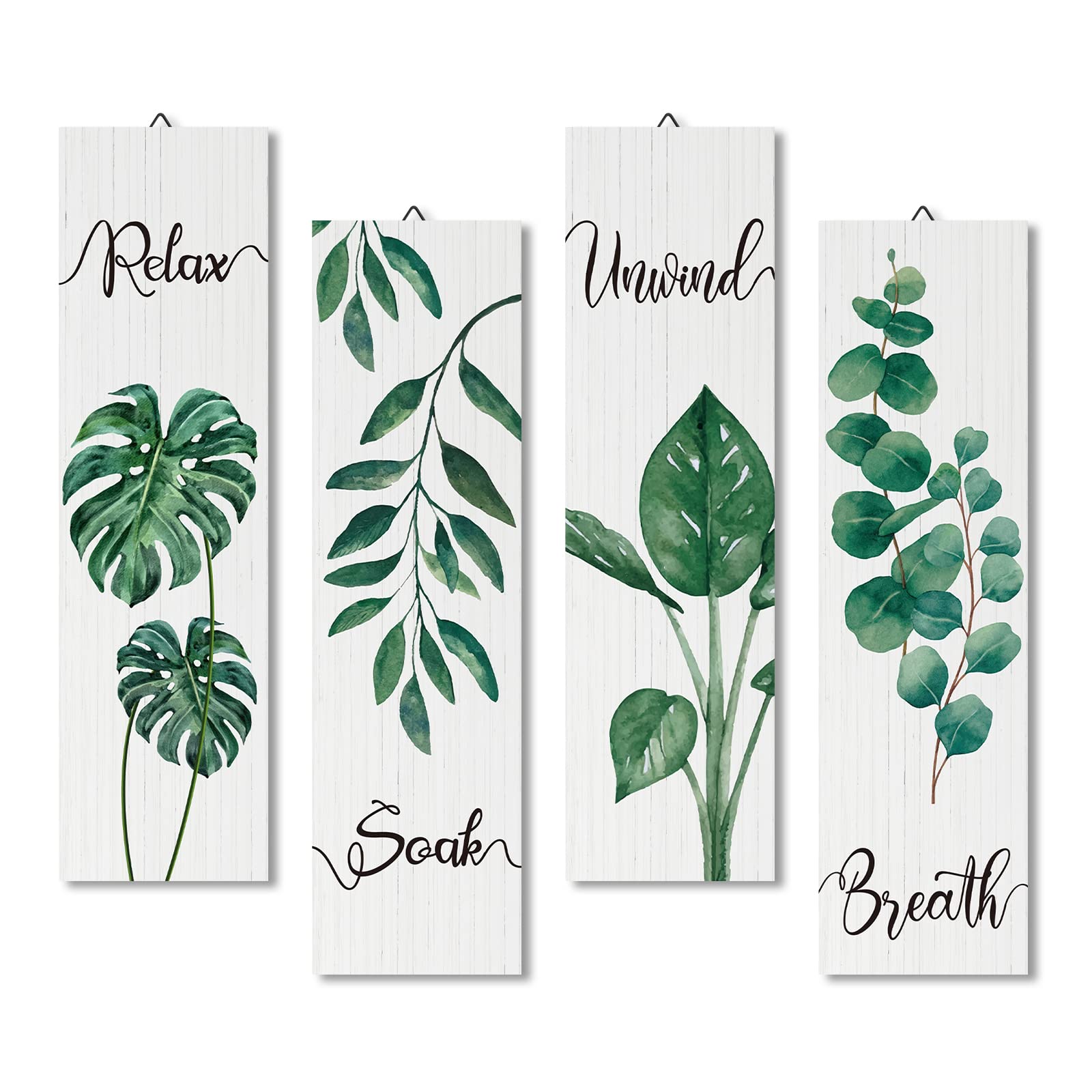 decalmile 4 Pieces Tropical Palm Leaves Wooden Signs Hanging Wall Plaque Boho Leaf Wall Decor Sign for Bathroom Living Room Home Art Decor
