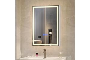 Vlsrka Bathroom Medicine Cabinet with LED RGB Mirror Lighted Bathroom Medicine Cabinet with Doors Wall Mounted Bathroom Mirror with Lights and Storage, 3 Shelves, Makeup Organizer - White