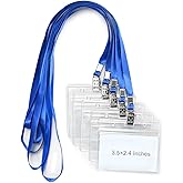 50 Pack Clear Plastic Horizontal Name Tag Badge Holder and 50 Pack Blue Lanyard Waterproof Name Tag Holder with Lanyard for Adults Kids Office School