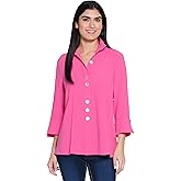 Ali Miles Woven Button Front Blouse Wire Collar Multi Button Detail
