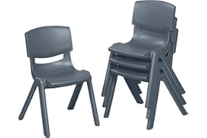 ECR4Kids 12in Plastic School Stack Chair, Classroom Furniture, Grey, 4-Pack