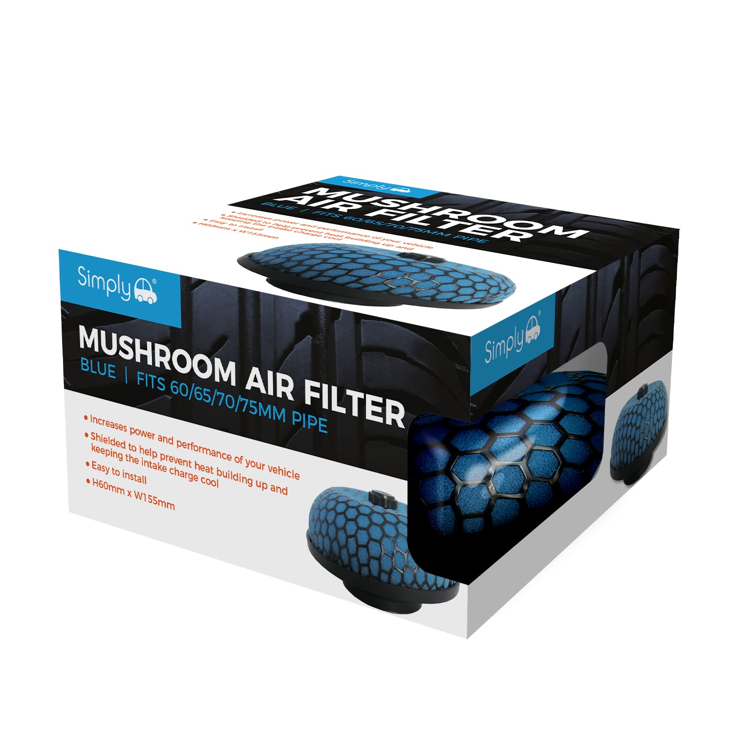 Simply AFM01 Universal Micro-Cotton Gauze Mushroom Car Air Filter - Fits 60, 65, 70 & 75mm Pipes - High Efficency - Increases Power & Performance