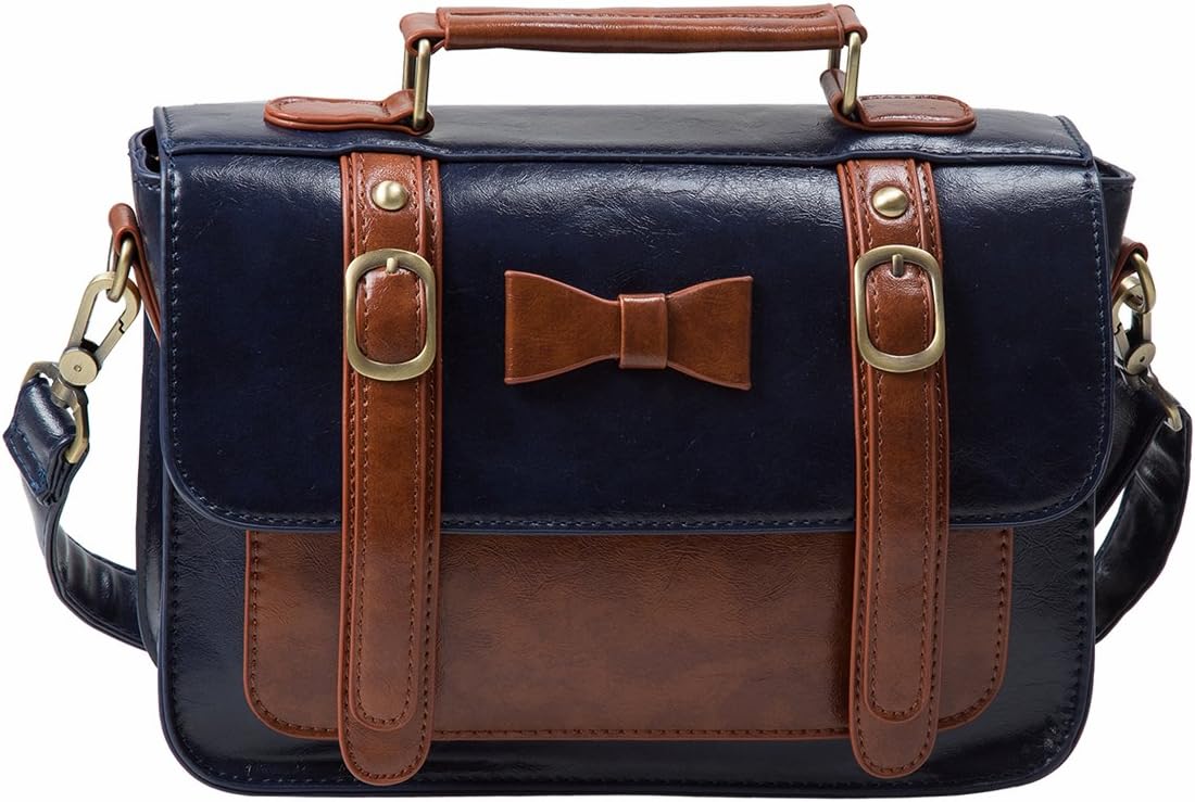 ECOSUSI Faux Leather Vintage Small Messenger Purse School Satchel Bag
