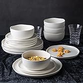 AmorArc Ceramic Dinnerware Sets, Wavy Rim Stoneware Plates and Bowls Sets,Dishwasher & Microwave & Oven Safe Dishes set, Service for 4 (12pc)-Matte White