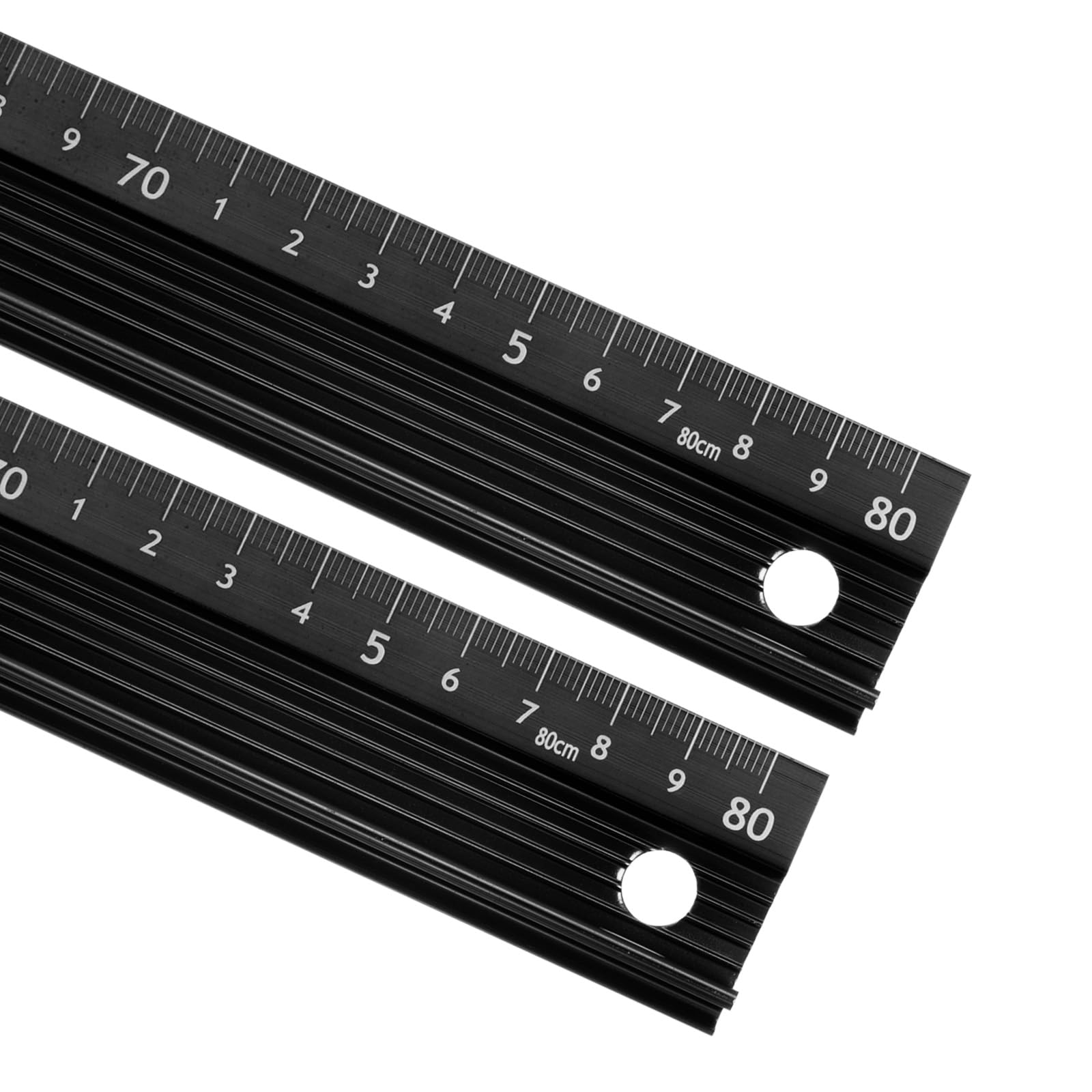 Kozelo 2pcs Raised Grip Aluminum Alloy Ruler - 80cm, 1mm Precision, Office Use, Black