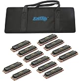 East top Diatonic Blues Harmonica Set of 12, 10 Holes Diatonic Mouth Organ Set, 12 Keys 008K Harmonicas set for Beginners and Professionals with Black Case, as Gift(12)