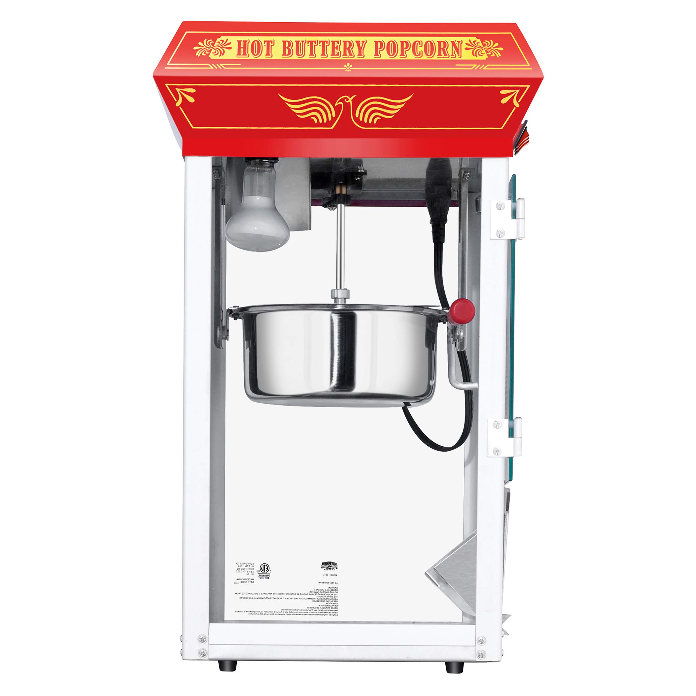 Good Time Popcorn Machine - 3-Gallon Popper with Steel Kettle, Old Maids Drawer, Warming Tray, and Scoop for Home by Great Northern Popcorn (Red)